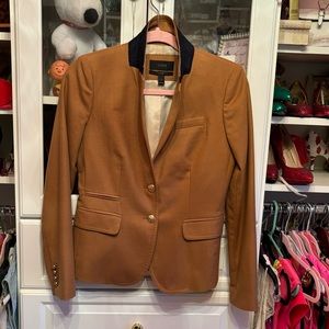J crew wool camel tan school boy blazer with blue under collar